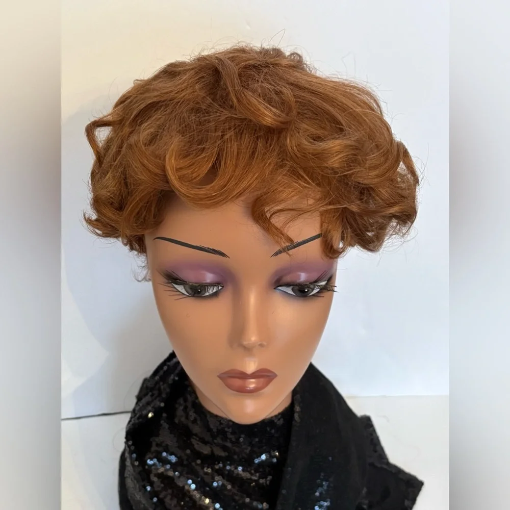 NWT VTG Style 1920s Short Flapper Bob Wig Auburn Curly Fringe Realistic OS - Picture 6 of 13
